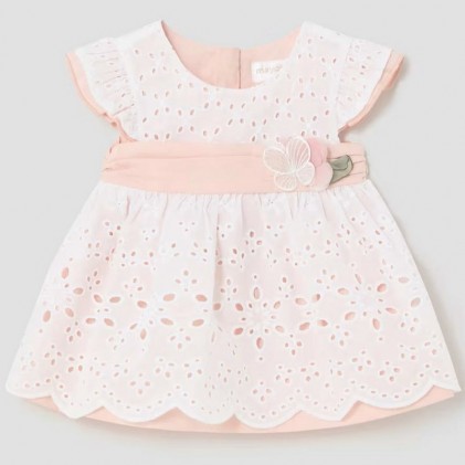 Φόρεμα Βρεφικό Κηπούρ Λευκό Ροζ