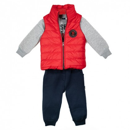 Children's Tracksuit With Vest Red Grey