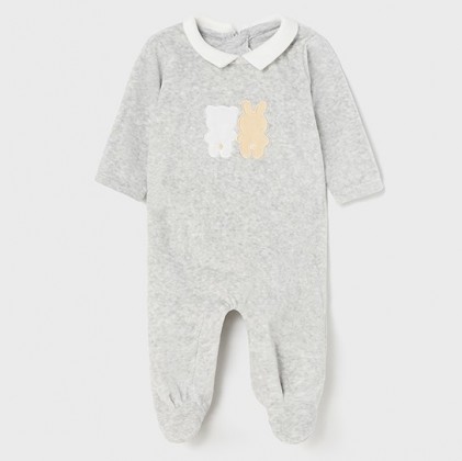 Baby bodysuit Gray Velour Bear & Bunny