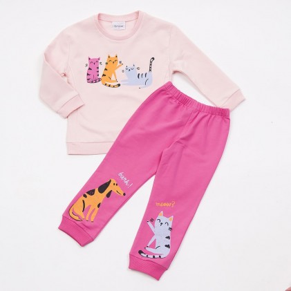 trax jersey set t-shirt with stamp and trousers pink for girl