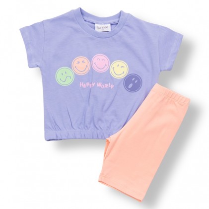 Children's T-Shirt With Shorts Happy Word Violet