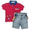 Baby Red Polo Shirt With Denim Shorts_1