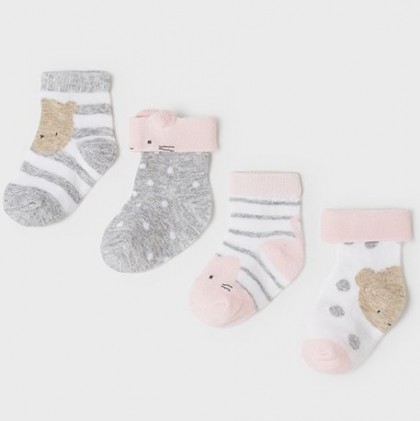 Baby Socks Bears Grey Pink