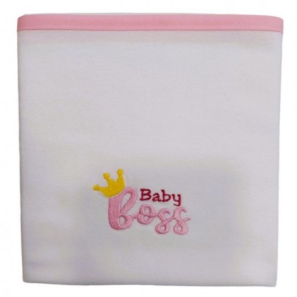 baby cotton embrace flannel embroidered bear pink