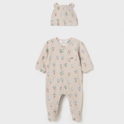 Cotton Bodysuit Gray Tiger With Hat