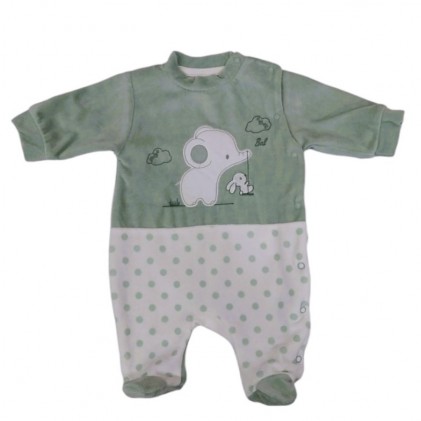 Baby girl pyjamas in velour elephant Green