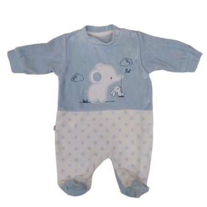 Baby girl pyjamas in velour elephant blue