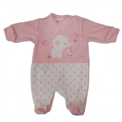 Baby girl pyjamas in velour elephant pink