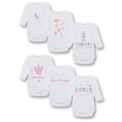 pretty baby Long sleeve onesie 6 pack white