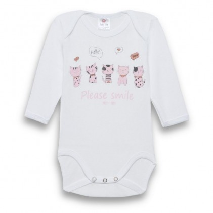 Long sleeve onesie white pink cat