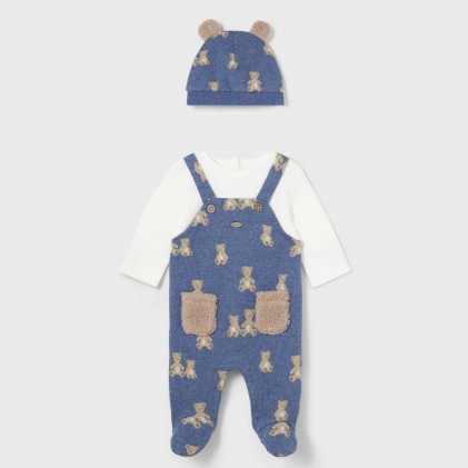 Newborn romper with hat blue brown bears