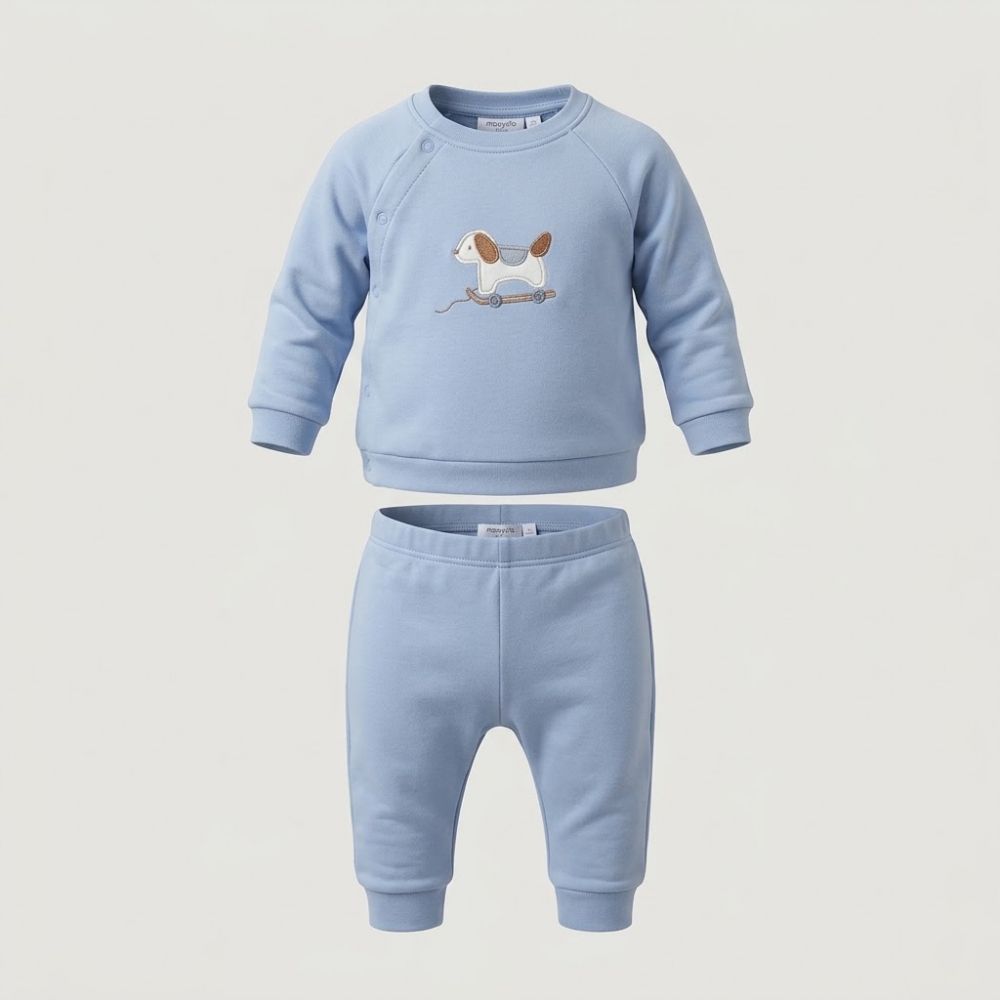 Mayoral Baby Light Blue Tracksuit / 2-Piece Sweatshirt Set 16-02664-123 with Embroidered Toy Dog