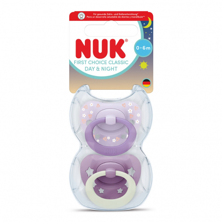 NUK First Choice Classic Day & Night Πιπίλες Σιλικόνης 0-6m Purple