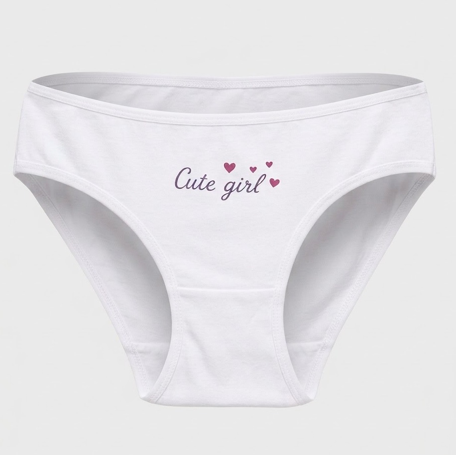 Pretty Baby Girls 100% Cotton Underwear Briefs White with Side Seams, Thin Soft Silicone Waistband & Pink "Cute girl"