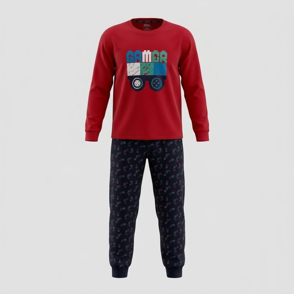 Kids Winter Pyjamas Set 100% Cotton "GAMER" Red & Blue