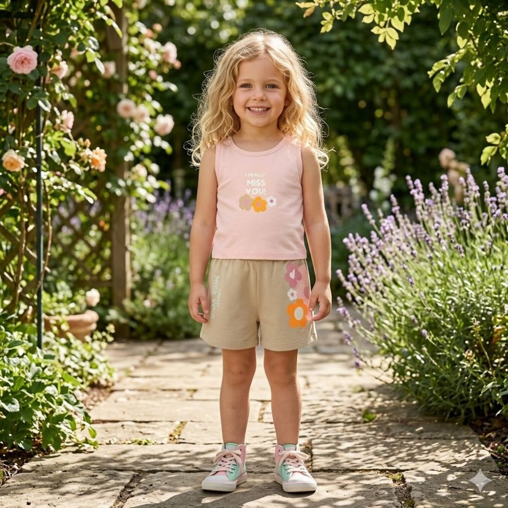 Παιδικό Καλοκαιρινό Σετ I Really Miss You Ροζ/Μπεζ