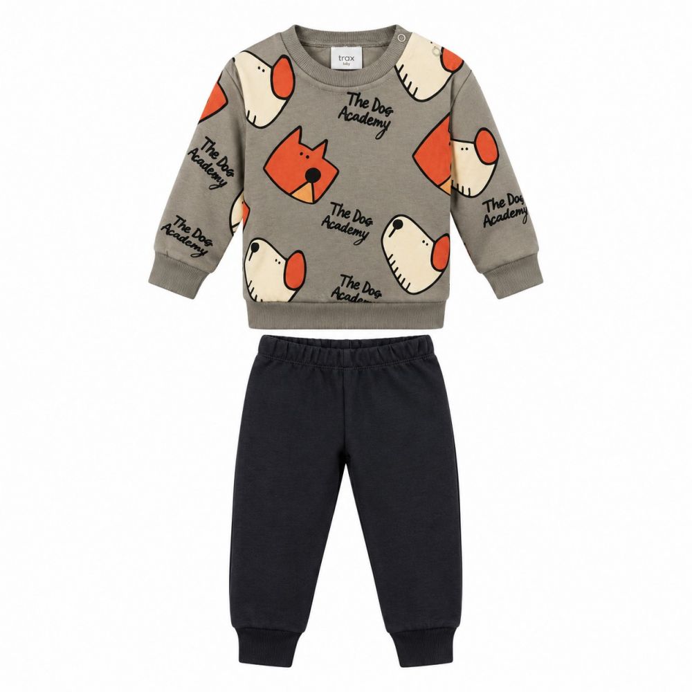 Trax Baby Tracksuit Set "The Dog Academy" Grey & Black