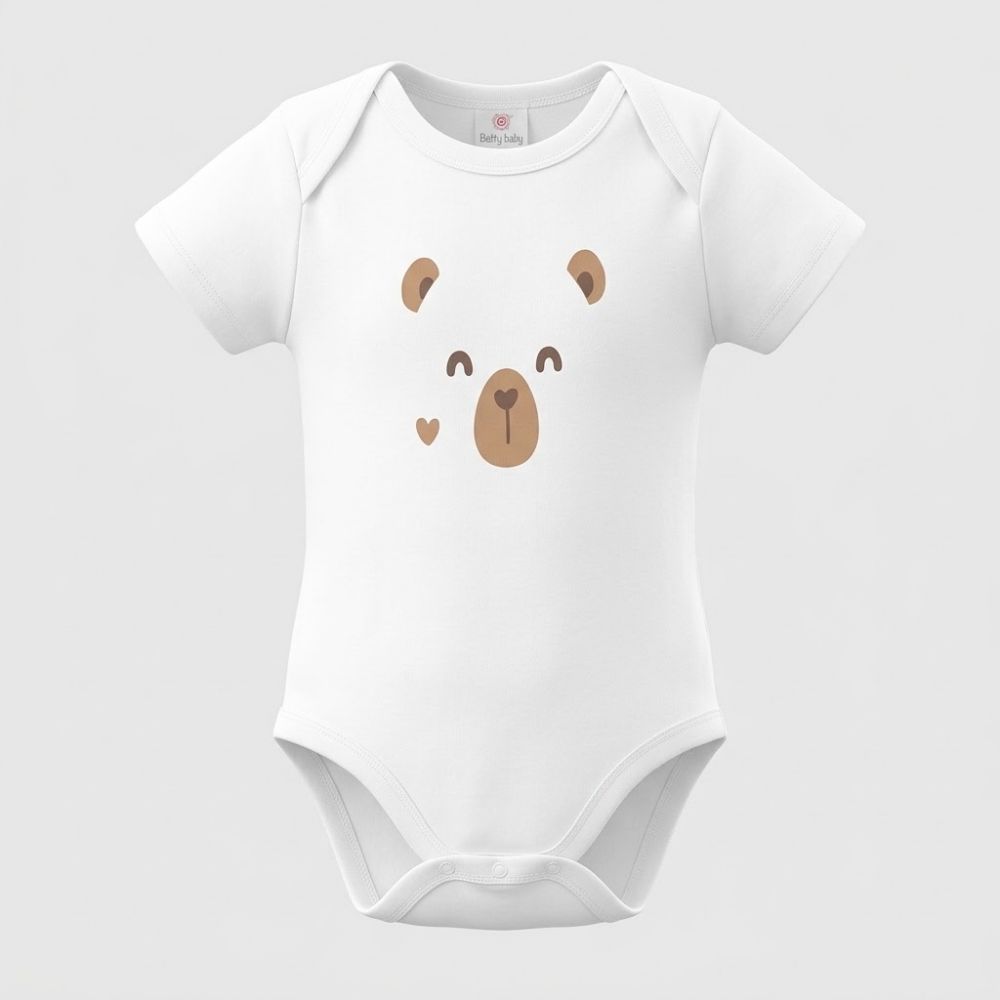 Pretty Baby Unisex 100% Cotton Short Sleeve Seamless Onesie Bodysuit White with Teddy Bear Print